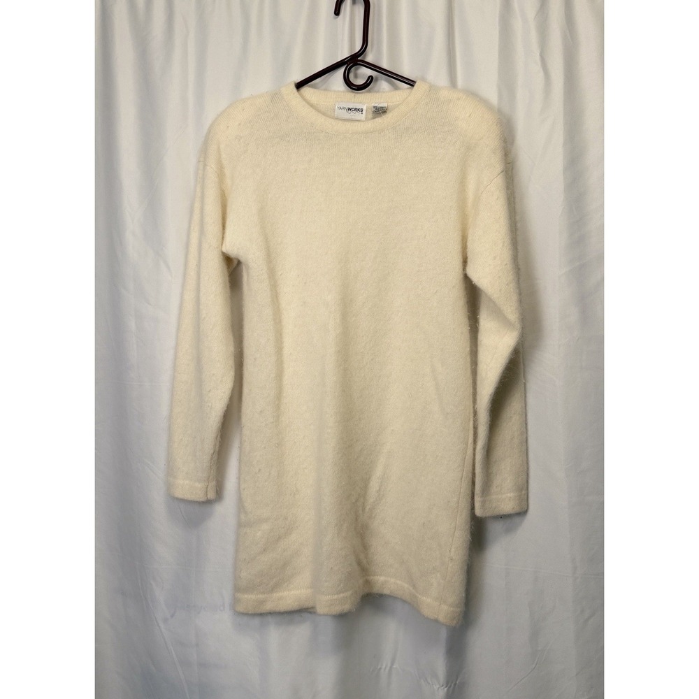Vintage Fuzzy Yarnworks Cream Oversized Large Women's Sweater Lambswool Angora